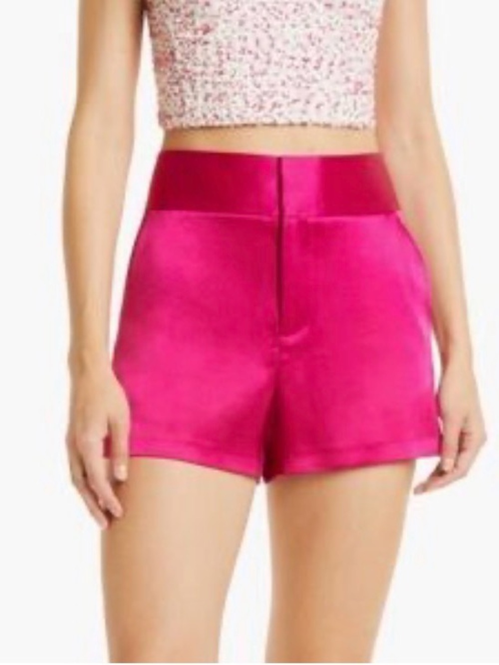 Alice + Olivia Cady Fuchsia High-Waist Satin Shorts size 2